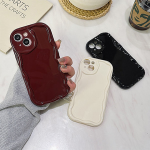 ストリートファッションWave Side Design電話ケースiPhone 11 ~ 15 16 Pro Max Girl Woman Styleソリッドカラー高級電話カバークリア - Product Image 4