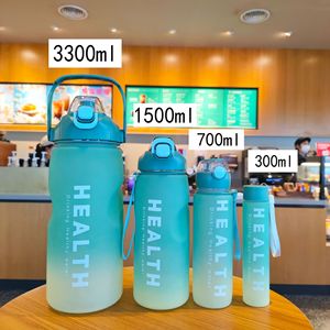 ขวดน้ำพลาสติกความจุขนาดใหญ่3.3L 4 in 1ใหม่2024พร้อมที่บอกเวลาและหลอด - Product Image 5