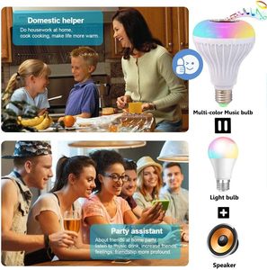 E27 LED RGB ampul ışık akıllı Bluetooth müzik hoparlörü değişen renk lamba oturma odası için uzaktan kumanda ile parti süslemeleri - Product Image 4
