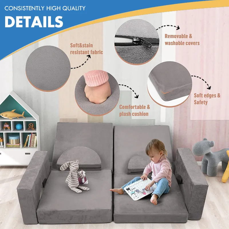 Individuelles modulares Kinderspielcouch-Set wandelbares Sofa zu Liegestelle Kinder weiche Möbel für Wohnzimmer
