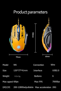 Mouse da Gaming con cavo infico W6 cablato 12800DPI Mouse con filo a 6 pulsanti per PC Computer portatile MacBook mouse da gioco - Product Image 4