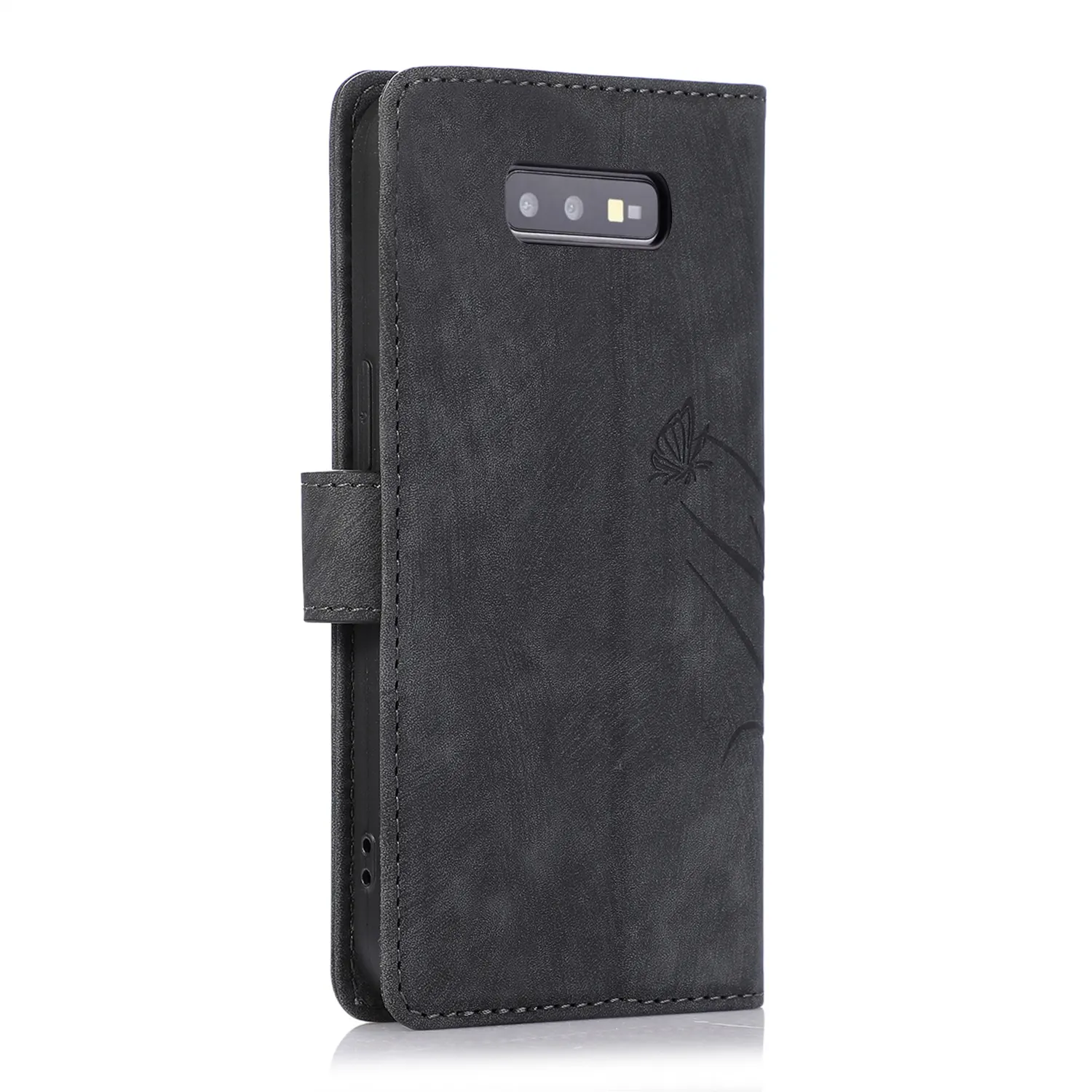 Đối Với Samsung S10E Chống-Trượt Matte Lật Folio PU Da Bướm Phong Lan Mô Hình Khe Cắm Thẻ Wallet Pouch Điện Thoại Trường Hợp