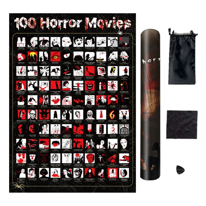 Calendrier d'horreur en forme de damier, 100 pièces, étiquette de film d'horreur, pour tous les temps, affiche de cinéma, film à gratter, affiche à gratter