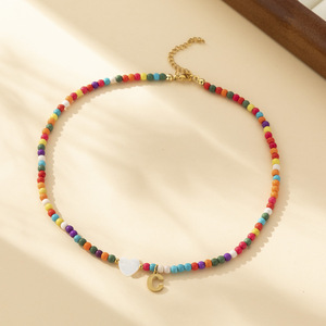 Women'<strong>s</strong> 26 Letter Pendant Necklace Colorful Natural Stone Beads Monogram Initial Choker Fine <strong>Chains</strong> Initial Jewelry - Product Image 4