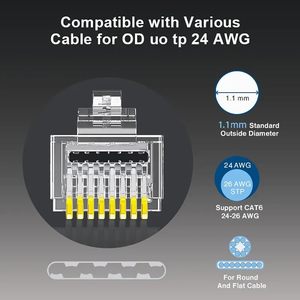 1ชุด = 100ชิ้นปลั๊กแบบโมดูลาร์ RJ45ที่มีฉนวนป้องกันสำหรับสายเคเบิลอีเทอร์เน็ตที่เป็นของแข็งหรือเป็นเส้น RJ45ขั้วต่อแบบผ่าน Cat6 - Product Image 3