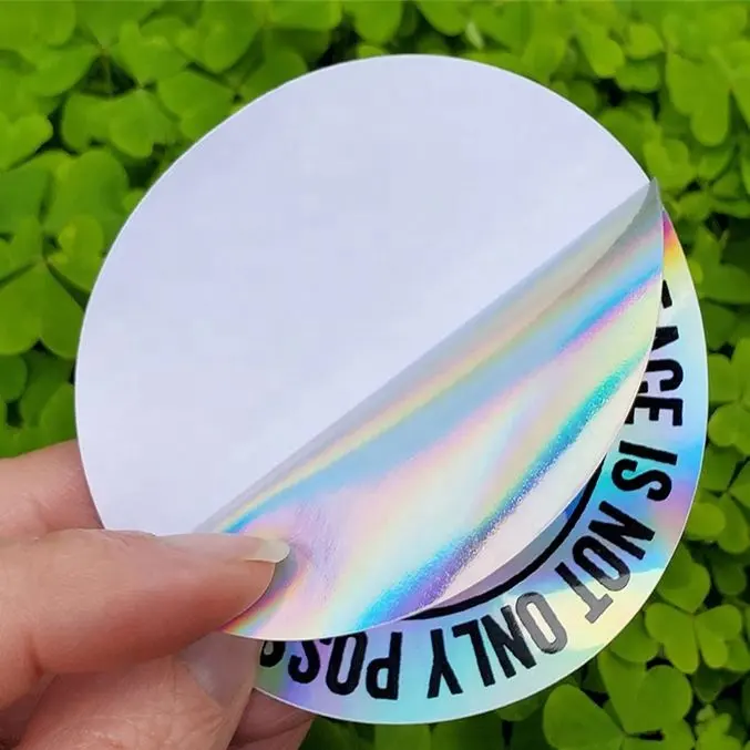 Pegatinas de vinilo troqueladas impermeables de alta calidad, etiqueta personalizada, material holográfico reflectante, fabricación de pegatinas