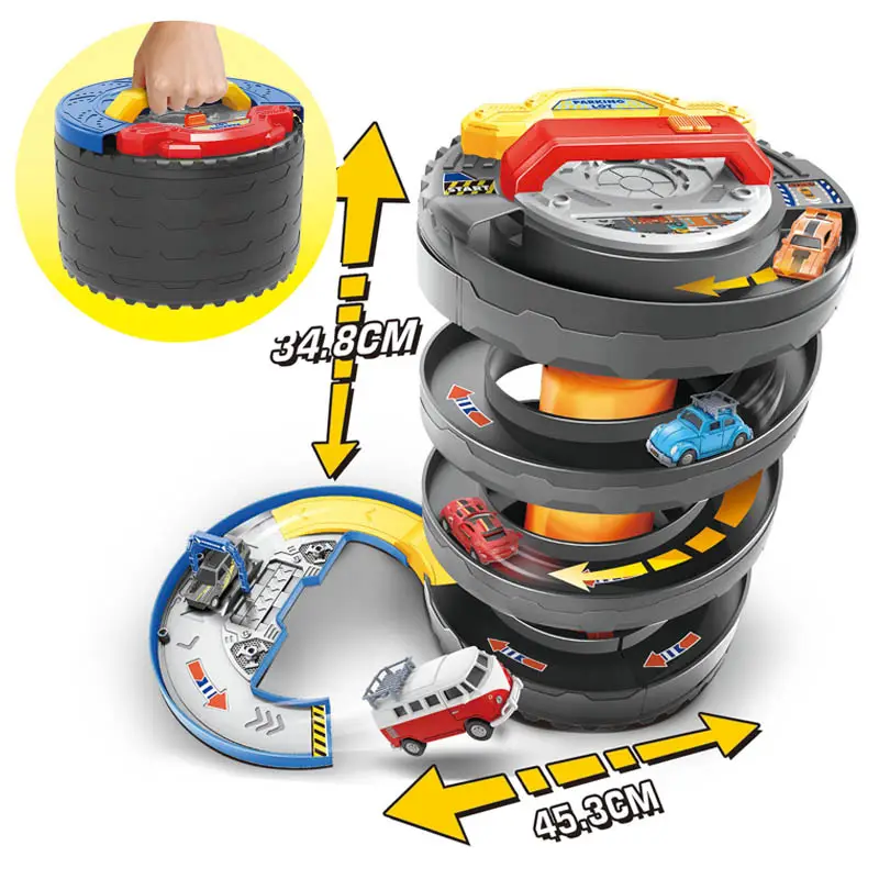 Estacionamento de avião de plástico cinto de armazenamento, pneus slot ferroviária de corrida, crianças, pista, carro de polícia
