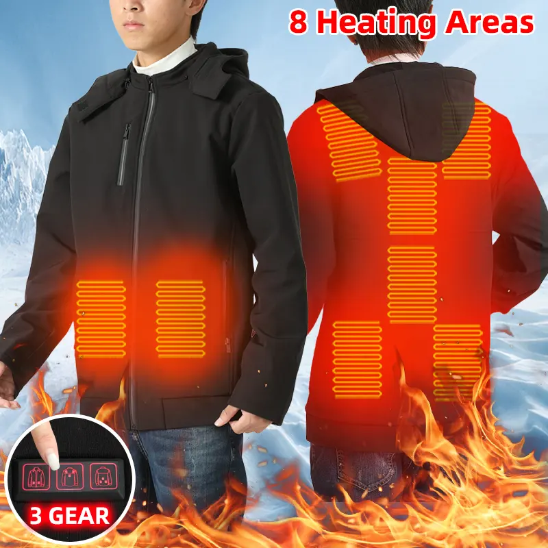 IN STOCK giacca con cappuccio riscaldata abbigliamento invernale regolare 8 zone di riscaldamento giacca riscaldata IN pile alimentata a batteria ricaricabile