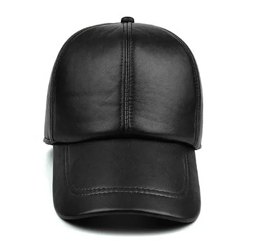 OEM-gorra de béisbol de piel de cordero genuina, visera ajustable para motorista, color negro, 100%