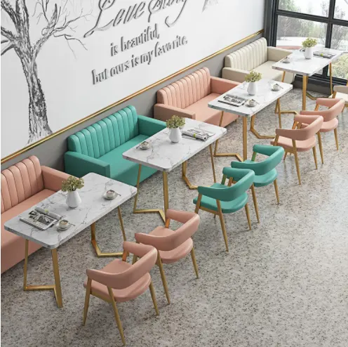 Moderno luz luxo mesa e cadeira combinação couro high-grade simples leite chá loja restaurante comercial cartão assento sofá