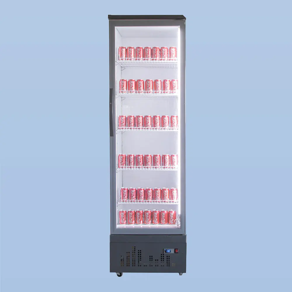 Refrigerador de bebidas frío escaparate vertical de tienda de conveniencia con puerta de vidrio