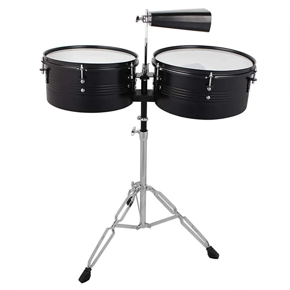 Tambor de madeira com percussão latina preta 13 "14" com sino de vaca