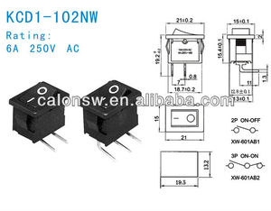 Hot bán KCD1-102N Mini Rocker Thiết bị chuyển mạch 21*15 mét Đen 3-pin 6A 250VAC T125 55 Rocker Thiết bị chuyển mạch - Product Image 5