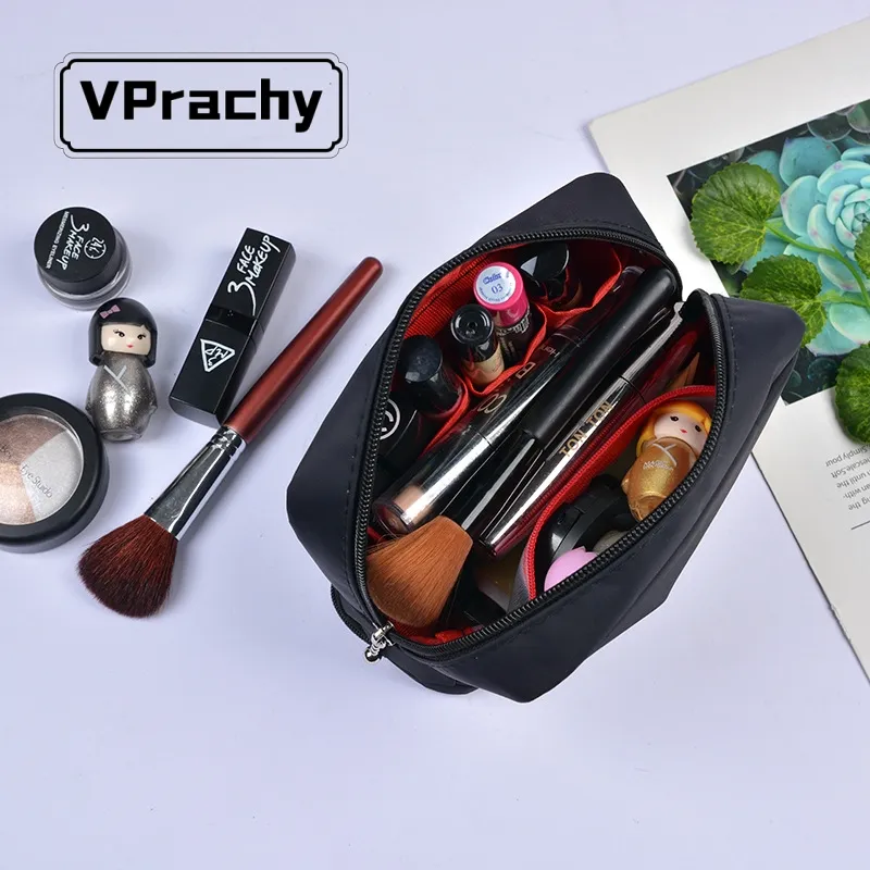 Tas kosmetik wanita, portabel perjalanan kapasitas besar dua lapisan tas kosmetik tas perlengkapan mandi kelas atas penyimpanan kuas Makeup Organizer