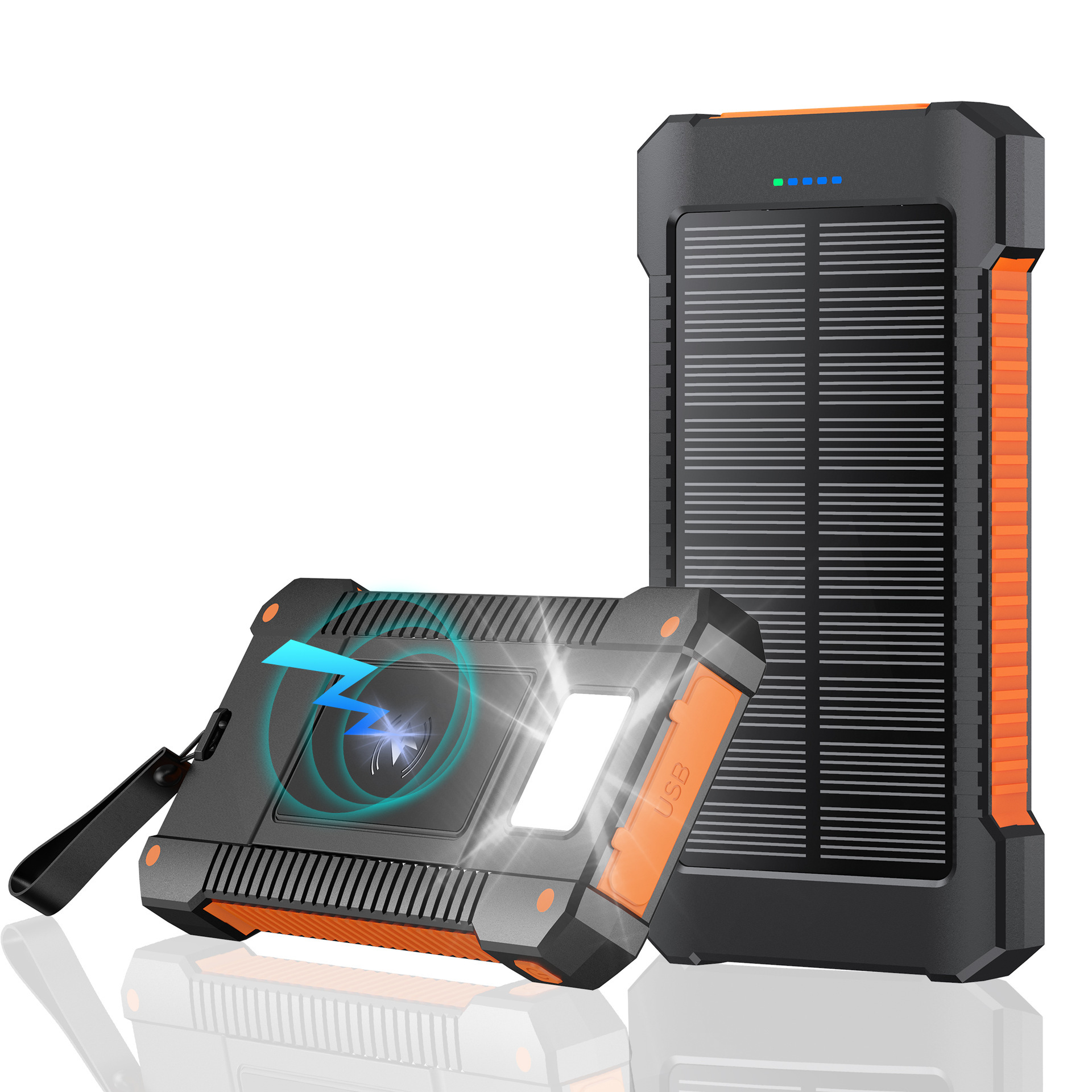 Batterie externe de chargement sans fil à énergie solaire F5-orange