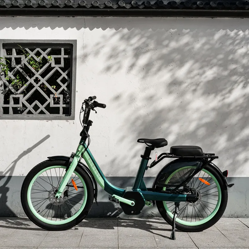 Aluminium rahmen 15Ah Batterie neue Pendel leuchte E-Bike Elektro fahrrad 24 Zoll grüne Stadt und Frau Fahrrad