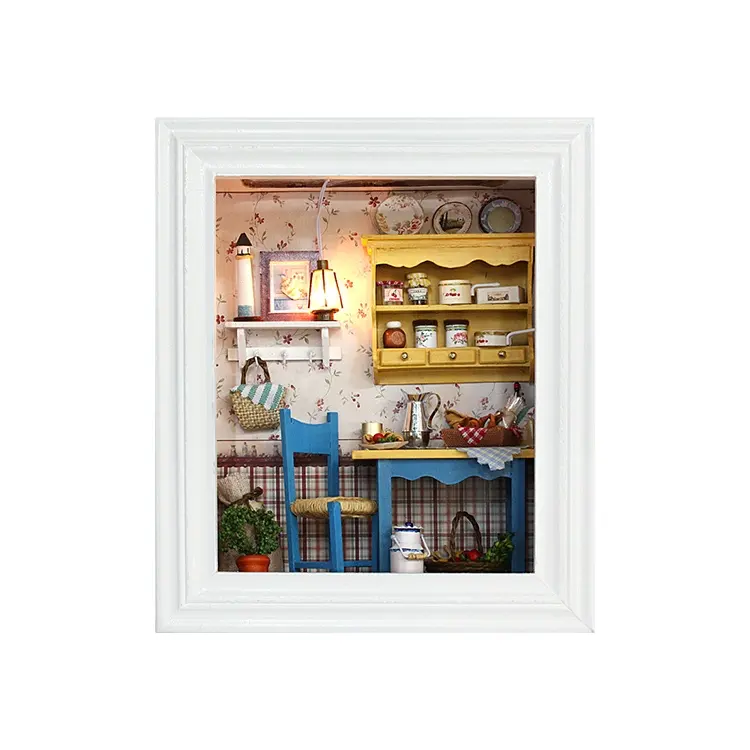 Casa de bonecas, novo design diy, casa de bonecas com luz e móveis, pequena casa de madeira, fotos, moldura de fotos, ornamento