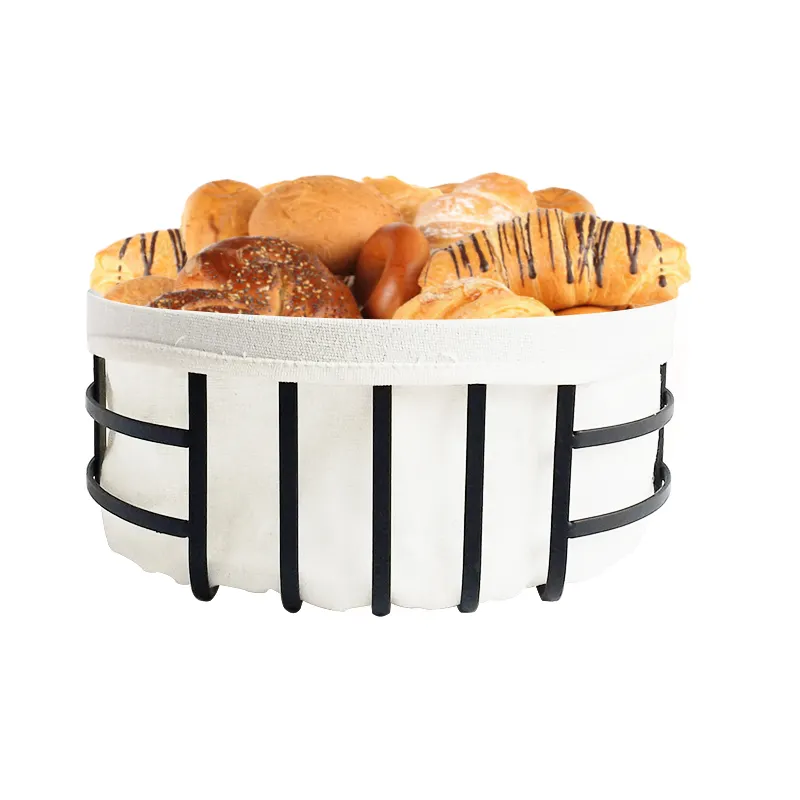 Kim loại & vải phong cách Baguette bánh mì Giỏ dây vòng pháp thép đen bánh mì giỏ vượt qua LFGB với Linen