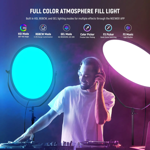GR18C นีเวอร์18นิ้ว2500K ~ 8500K แผงควบคุมแอปไฟ LED ทรงกลมแบบสองสีสำหรับการให้แสงถ่ายภาพสดแบบสตรีมมิ่ง