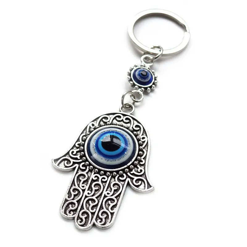 Großhandel Metall Türkisch Blau Augen Fatima Palm Schlüssel bund Griechische Teufel Auge Anhänger Schlüssel bund