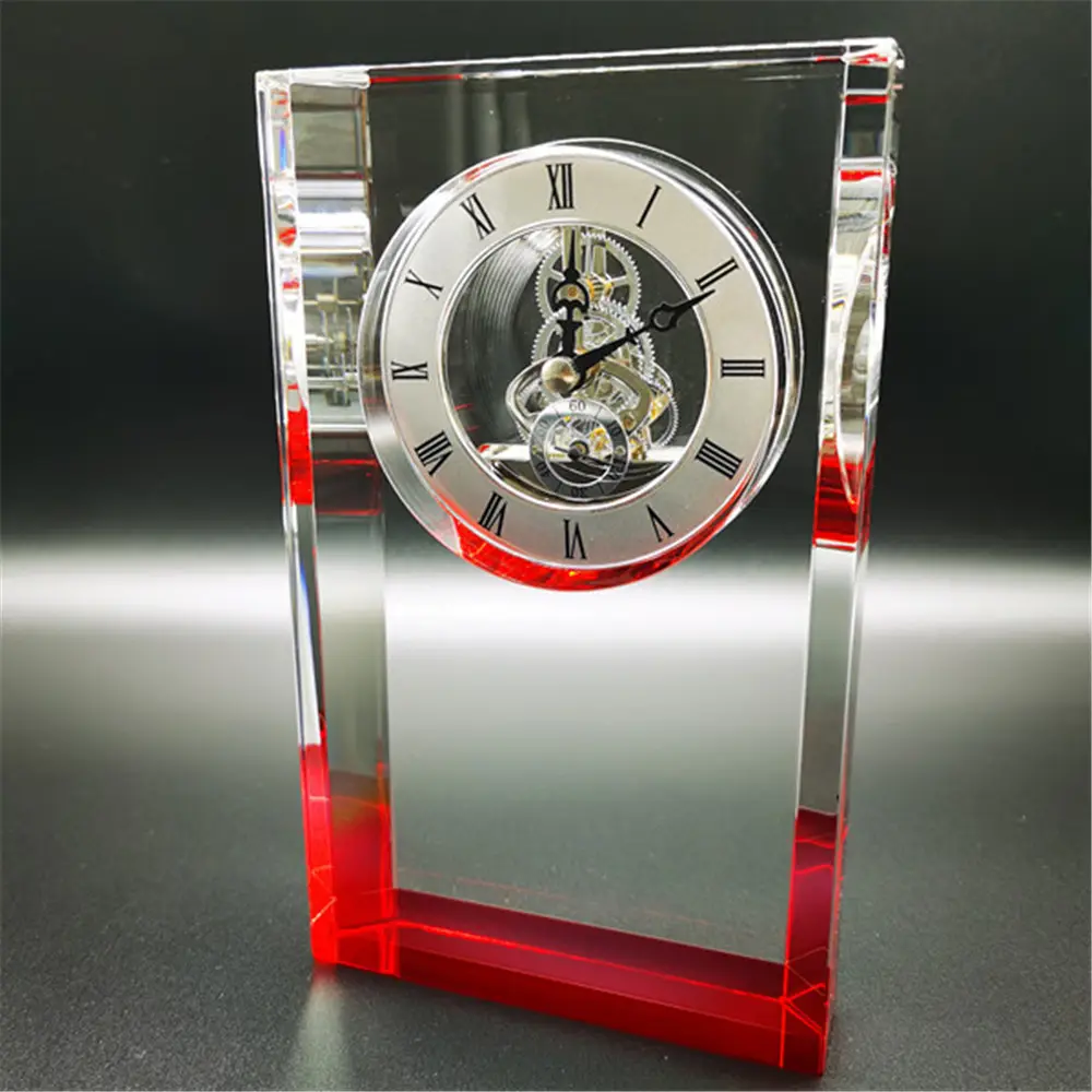 Reloj de pie de escritorio, trofeo personalizado de cristal, grabado láser 3d, premios, reloj de recuerdo