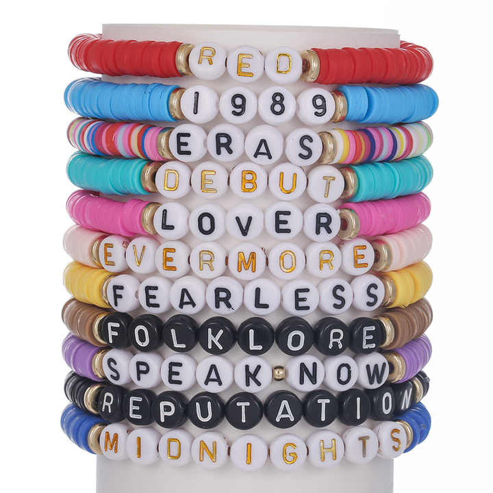 Wholesale Name Letter Logo Beads Charm Bracelet Bohemian Elastic Color Soft Clay Bracelet Set for Women Girls Jewelry