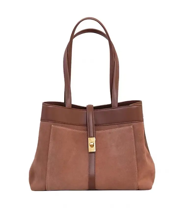 Grosir tas bahu kapasitas besar tas tote kulit asli buram tas wanita kulit kain Suede