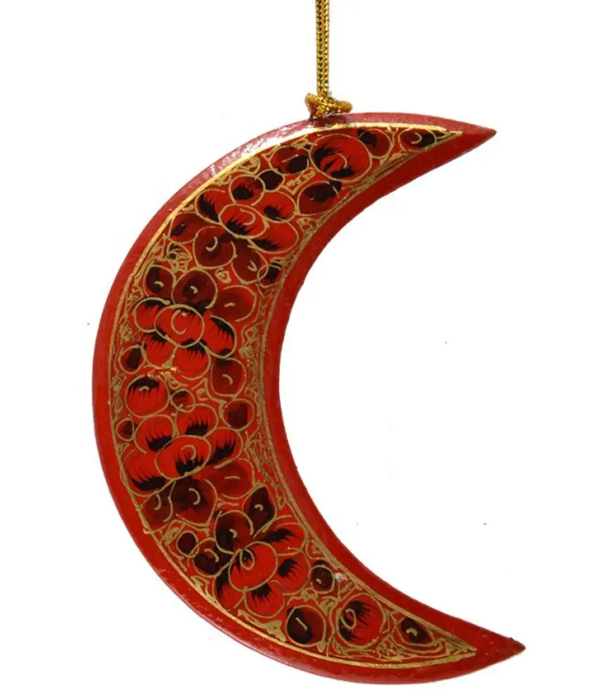 Macaya de fabricants de takhimi en papier, ensemble de 3 lune suspendue pour la décoration d'arbre de noël, issu de l'inde