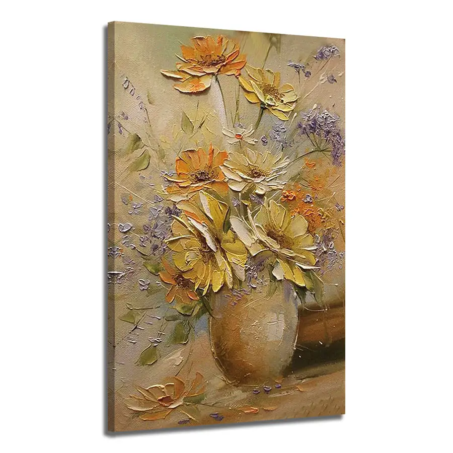 Arte Original impresionista pintura al óleo hermosas flores texturizadas y jarrón lienzo decoración de pared Floral Naturaleza muerta