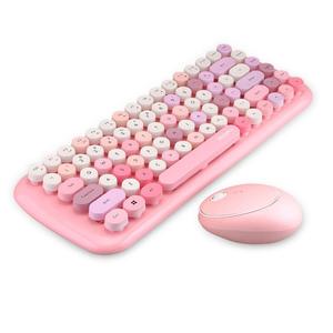 Popular nuevo diseño 84 llaves teclado inalámbrico Mouse Combos 2,4G inalámbrico ronda Punk Mini teclado y ratón para niña regalo