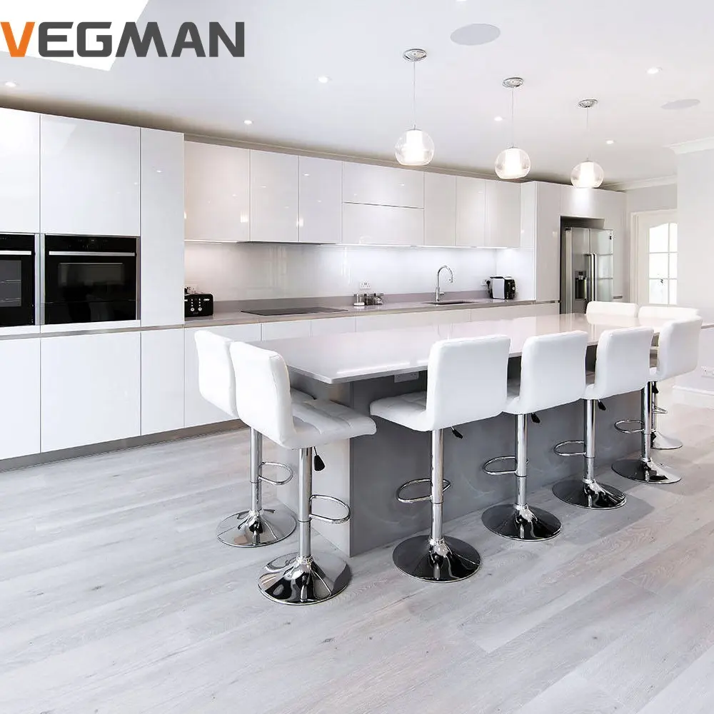 Шкафы для домашней кухни, дизайнерские услуги, полный набор, автоматический сенсорный, большой кухонный шкаф, современный дизайн, белый глянцевый