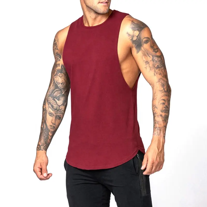 Abbigliamento sportivo Fitness estivo canottiera canotta senza maniche in cotone Crop Gym da uomo con canotta in maglia di colore personalizzato