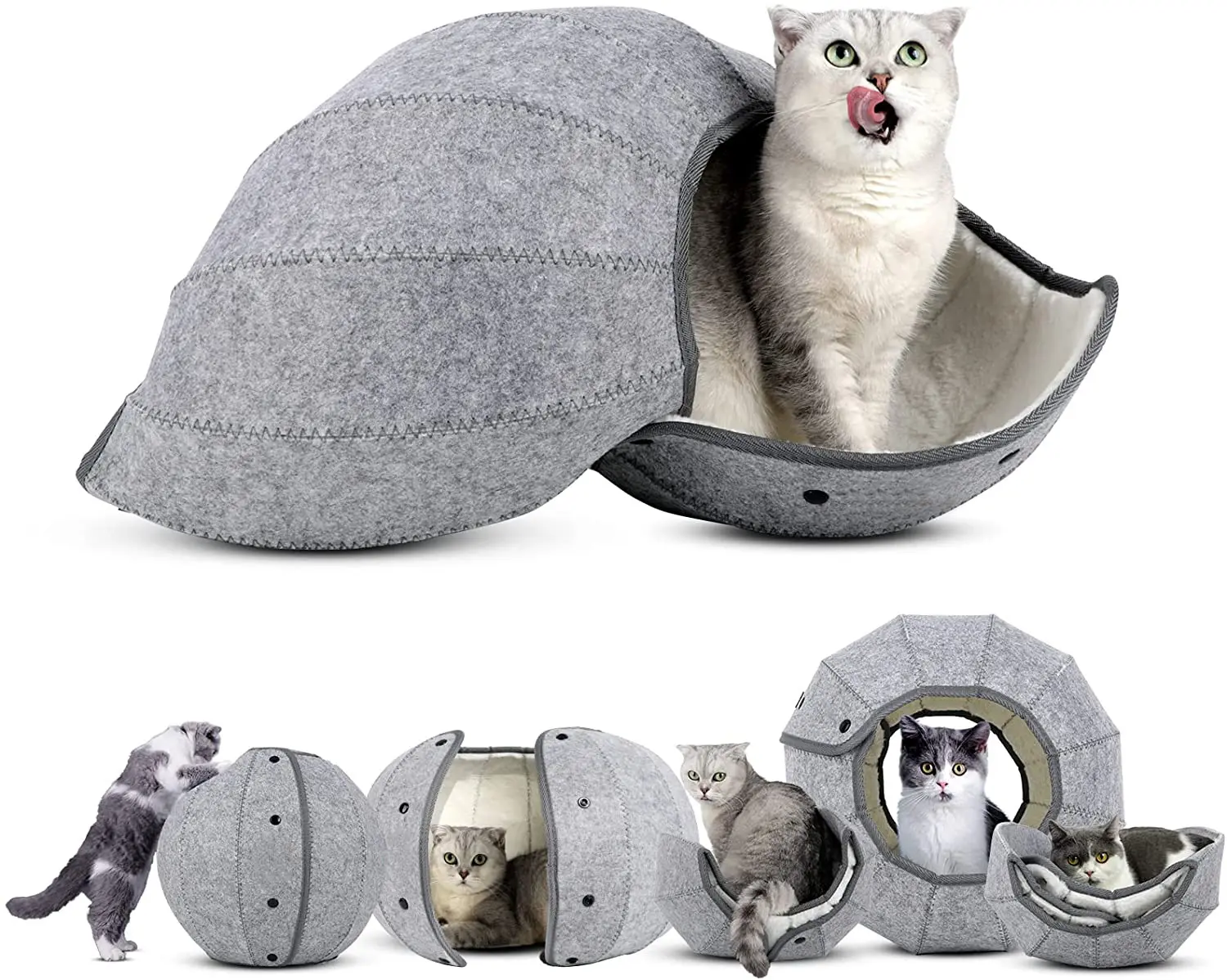 대화 형 소프트 접이식 동굴 고양이 침대 구 모양 접을 수있는 펠트 둥지 실내 장난감 애완 동물 집 고양이 터널 침대