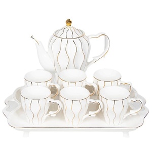 高品质陶瓷茶壶杯套手绘金色线条大容量带托盘家用咖啡茶具 - Product Image 1