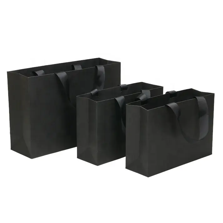 MINGLI, оптовая продажа, индивидуальный логотип, роскошный черный подарочный бумажный пакет, упаковка для ювелирных изделий, бумажные пакеты для покупок с ленточными ручками