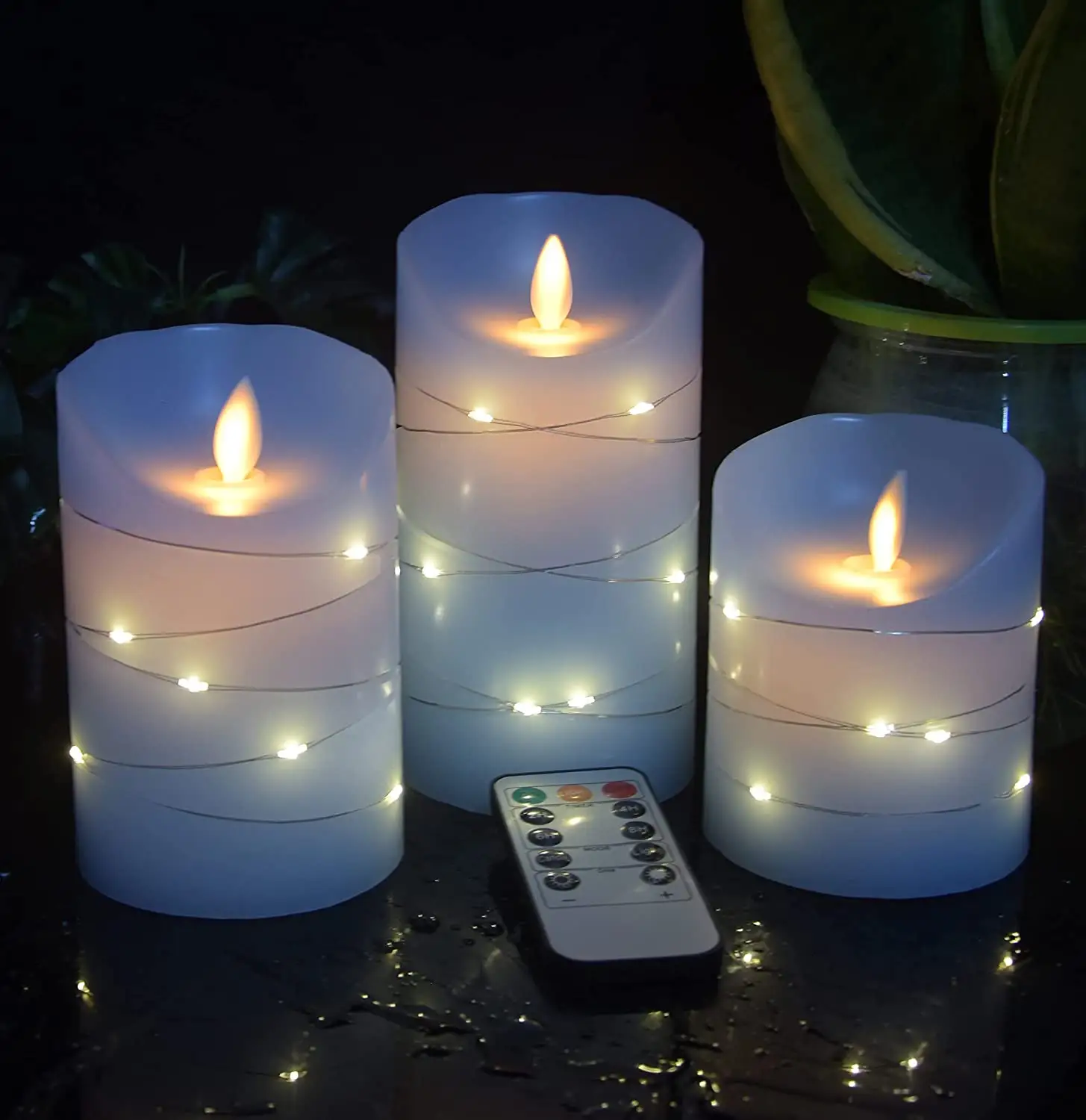 Bougie vintage bleu ciel en forme de flamme, 3 LED, vintage, bougie sans flamme, avec minuterie