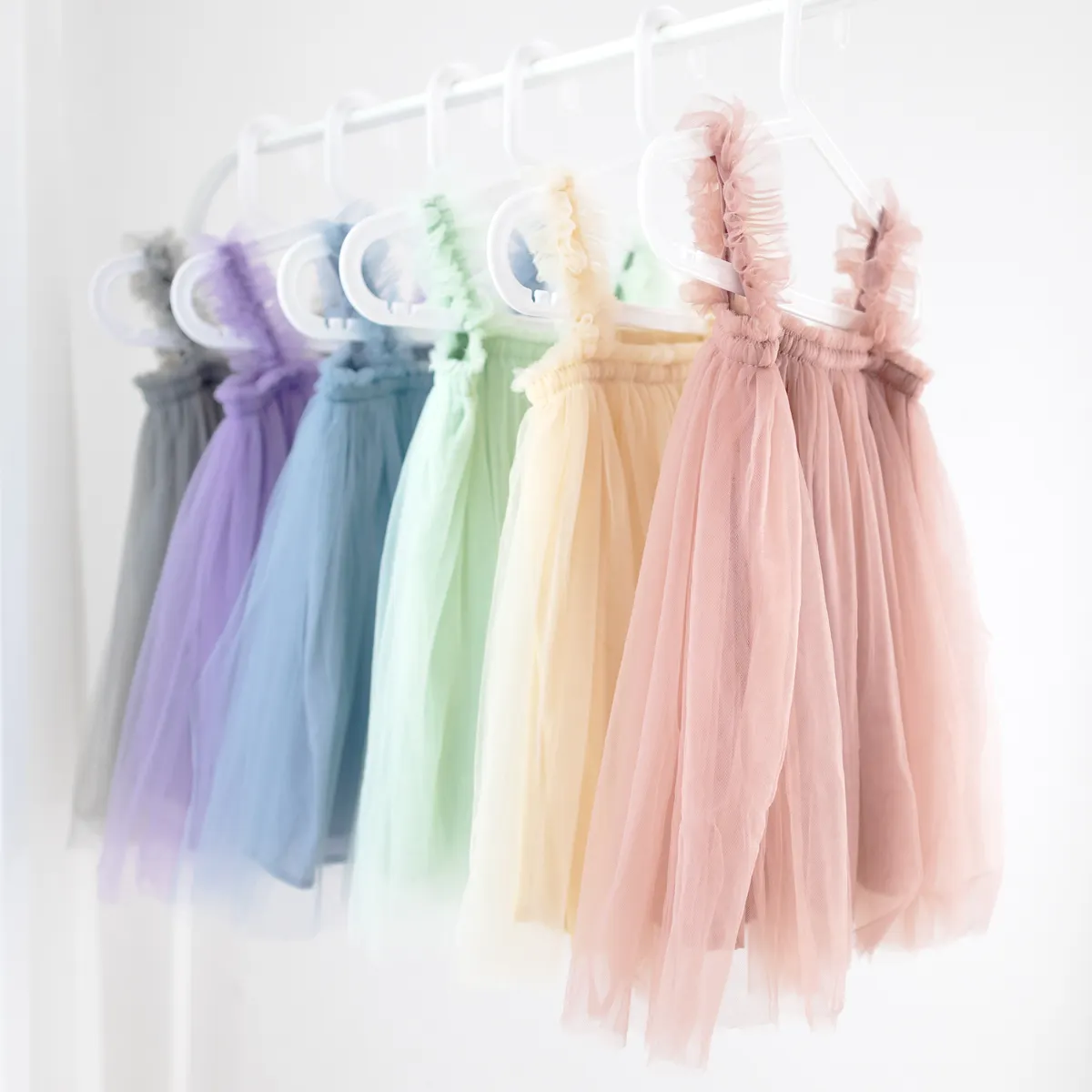 Toddler Cô Gái Vải Tuyn Dây Đeo Dresses Trẻ Em Cô Gái Không Tay Áo Dài Bé Bên Dress Macaron Rắn Màu A-Line Giản Dị Mùa Hè Ăn Mặc