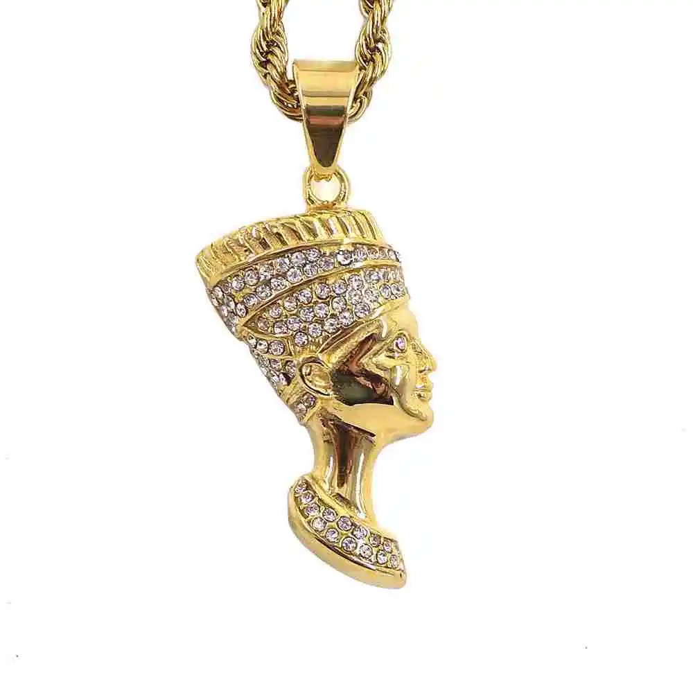 Mecylife colar de pingente nefertiti egípcio, banhado a ouro 18k, mulheres, homens, joias africanas hiphop