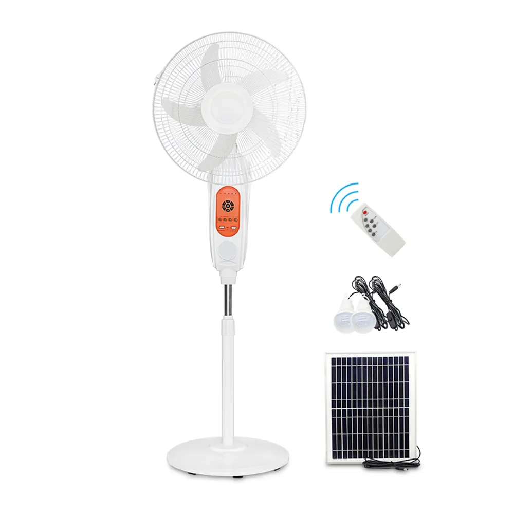 16 Inch 12V DC Solar Fan Solar Powered AC DC Rechargeable Fan Price Cheap Stand Solar Fan with Panel and LED Light