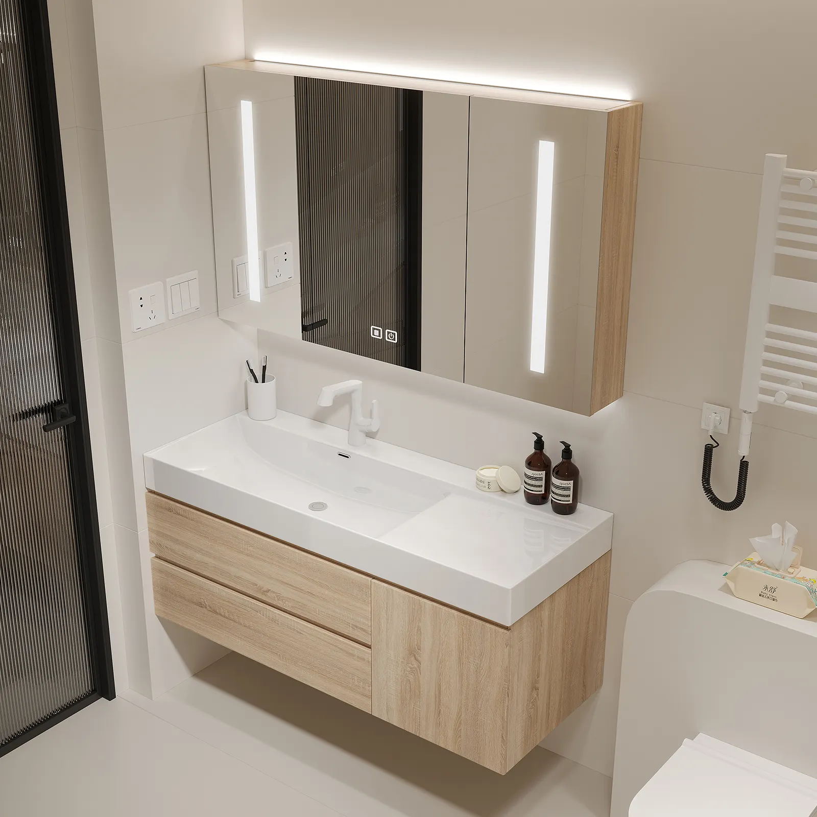 Set da bagno all'ingrosso in cina vanità con mobili per lavabo mobile da bagno in legno di lusso in legno