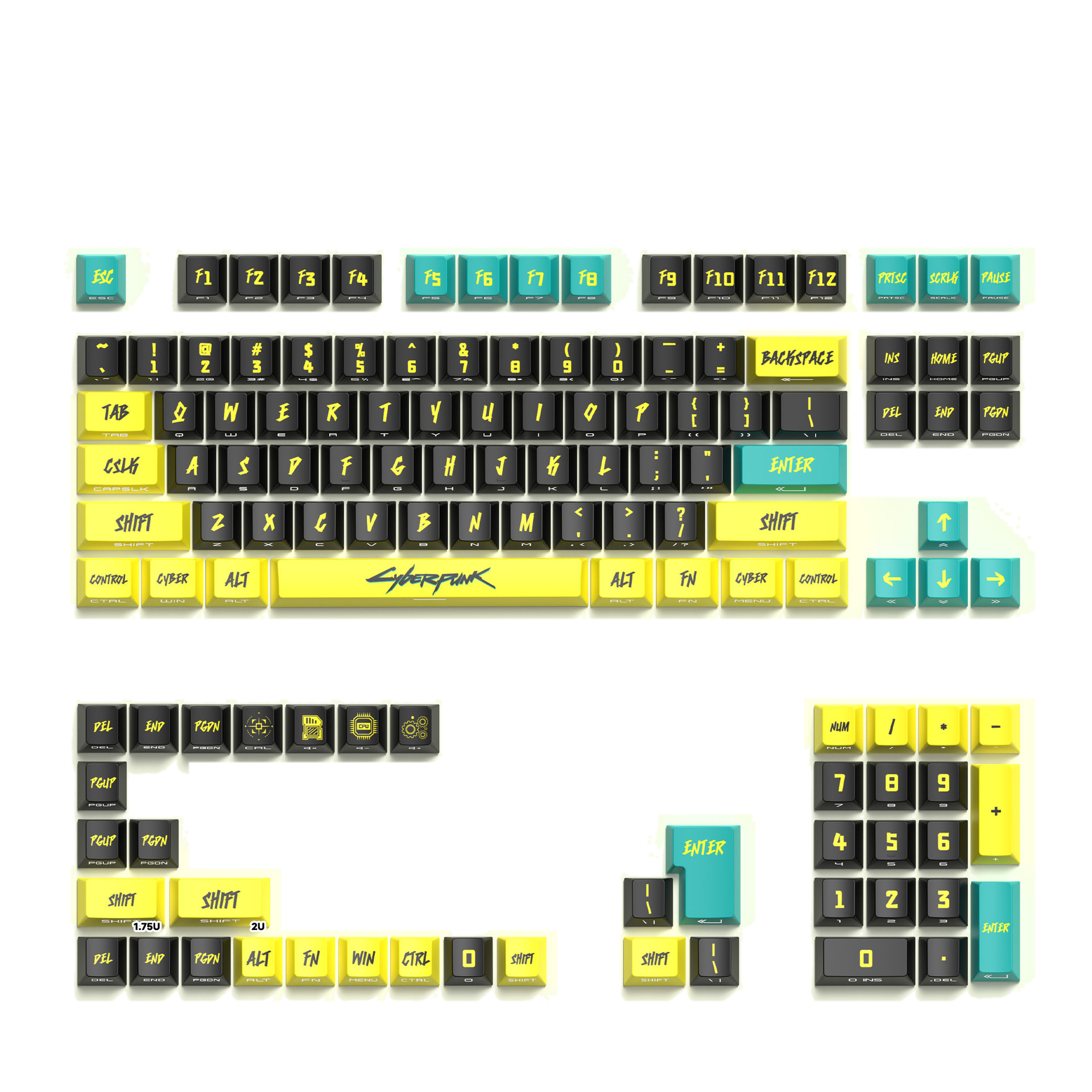 Cyberpunk jaune, 129 touches, gravé, disposition anglaise, en boîte
