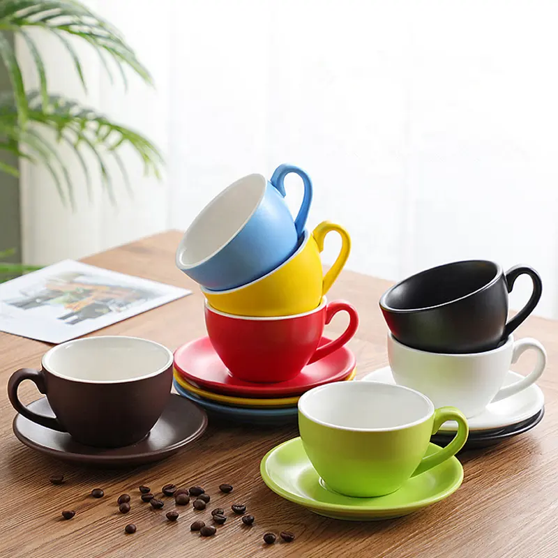 Coffee Cup with Saucer Cappuccino Latte Cup Thickened Ceramic 150ml 200ml 250ml 300ml 320ml 350ml Color Coffee & Tea Mug Sets
