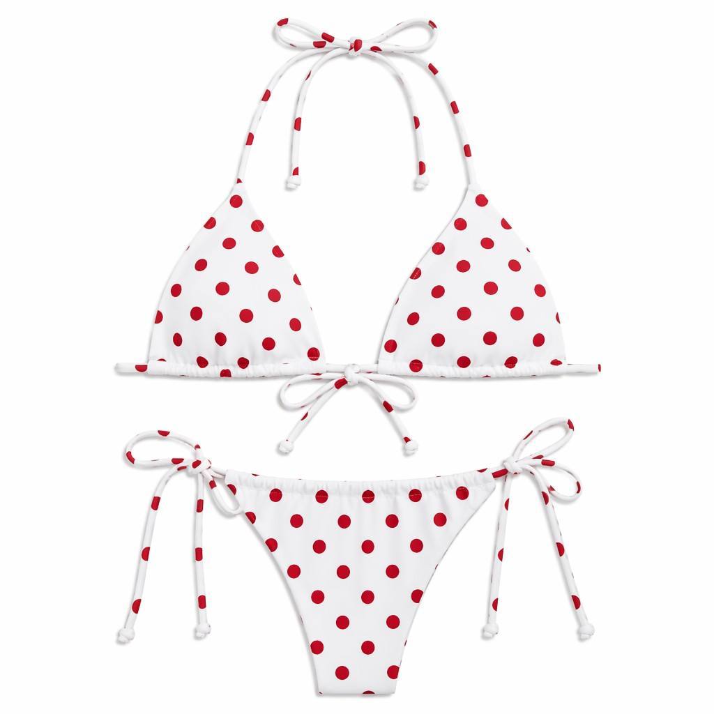 White Red Polka Triangle Tie Up