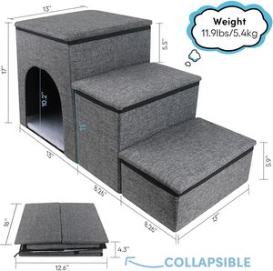 Yüksek kaliteli Fiber Pet köpek merdiven yüksek kaliteli Fiber Pet merdiven katlanabilir köpek rampa adımları 3 katmanlar köpek merdiven ile saklama kutusu