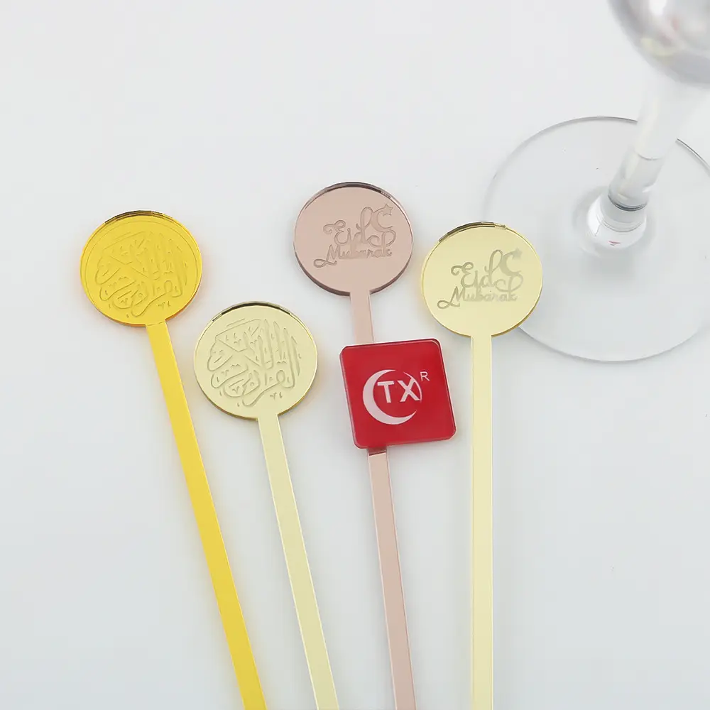 1 pieza puede Logotipo de forma personalizada boda oro plata oro rosa espejo plástico acrílico Swizzle Sticks Bar bebidas agitadores