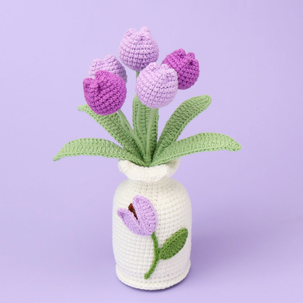 Gradient purple tulips-white large vase-z model