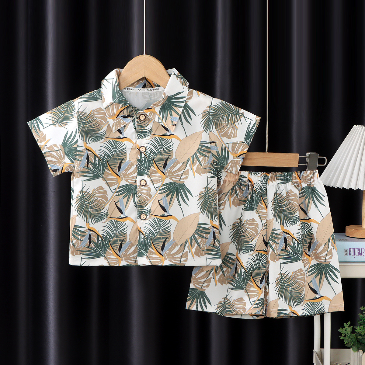 Abito camicia-foglie bianche