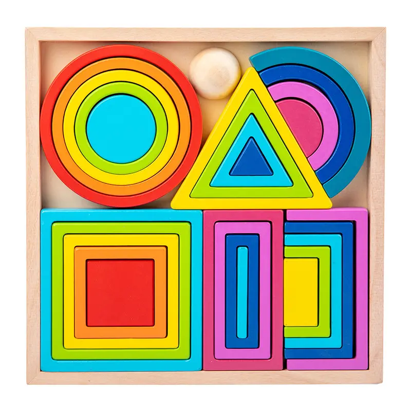 Rompecabezas creativo geométrico de arcoíris Montessori, clasificación de apilamiento, bloques educativos de madera, Juguetes