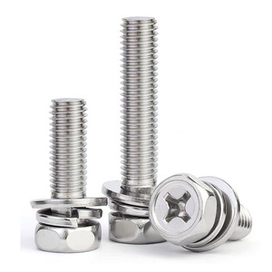 304 Stainless Steel Cross Slot Combination Bolts M3 M4 M5 M6 M8 M10 Phillips Hex Head <strong>Screws</strong> with Flat Washer and Spring Washer