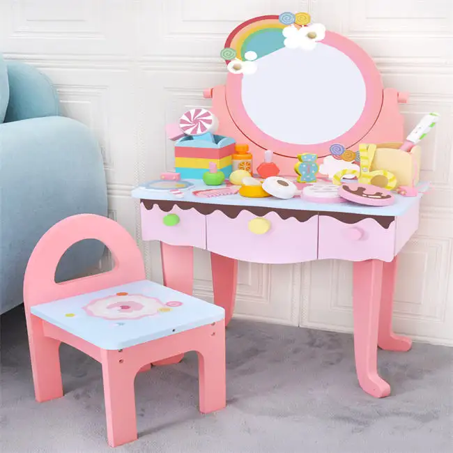 New Design pink Cute Kids Make-up-Spiele Holz spielzeug Schmink tisch für Mädchen
